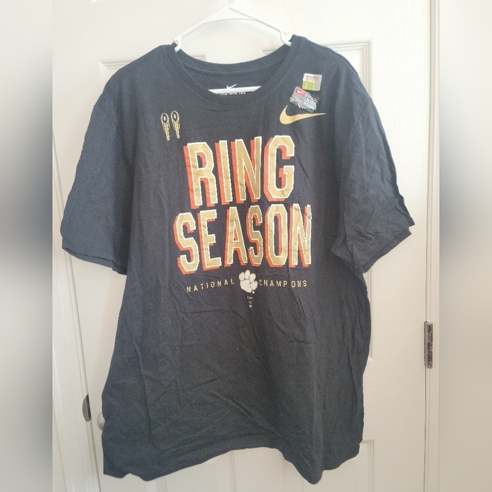 Nike Clemson Shirt 2XL Black Football Ring Season 2018 Champions Tee W/hologram